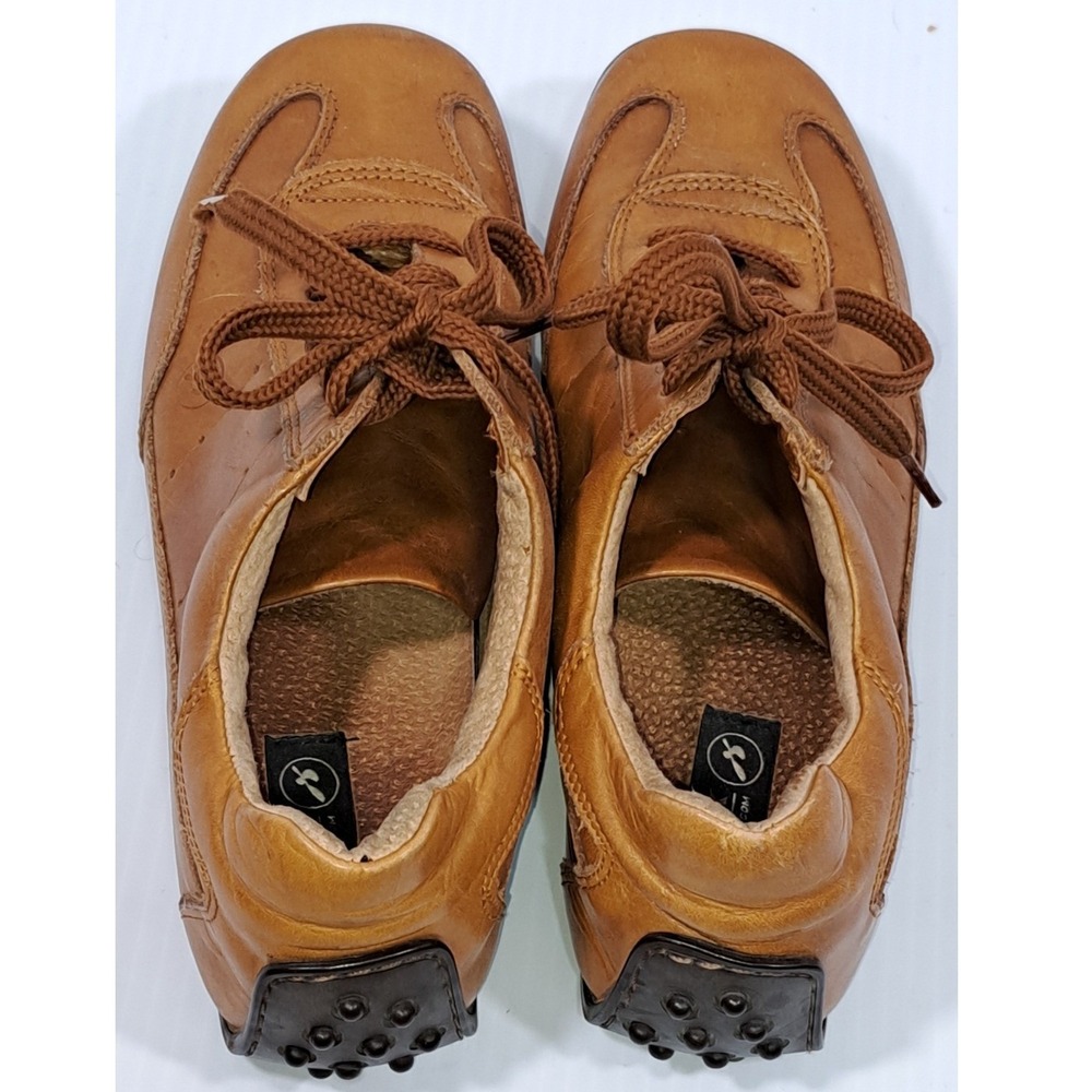 Bronx Tan Leather Driving Moccasins Lace Up Pebbled Sole Sneakers Womens 9.5in